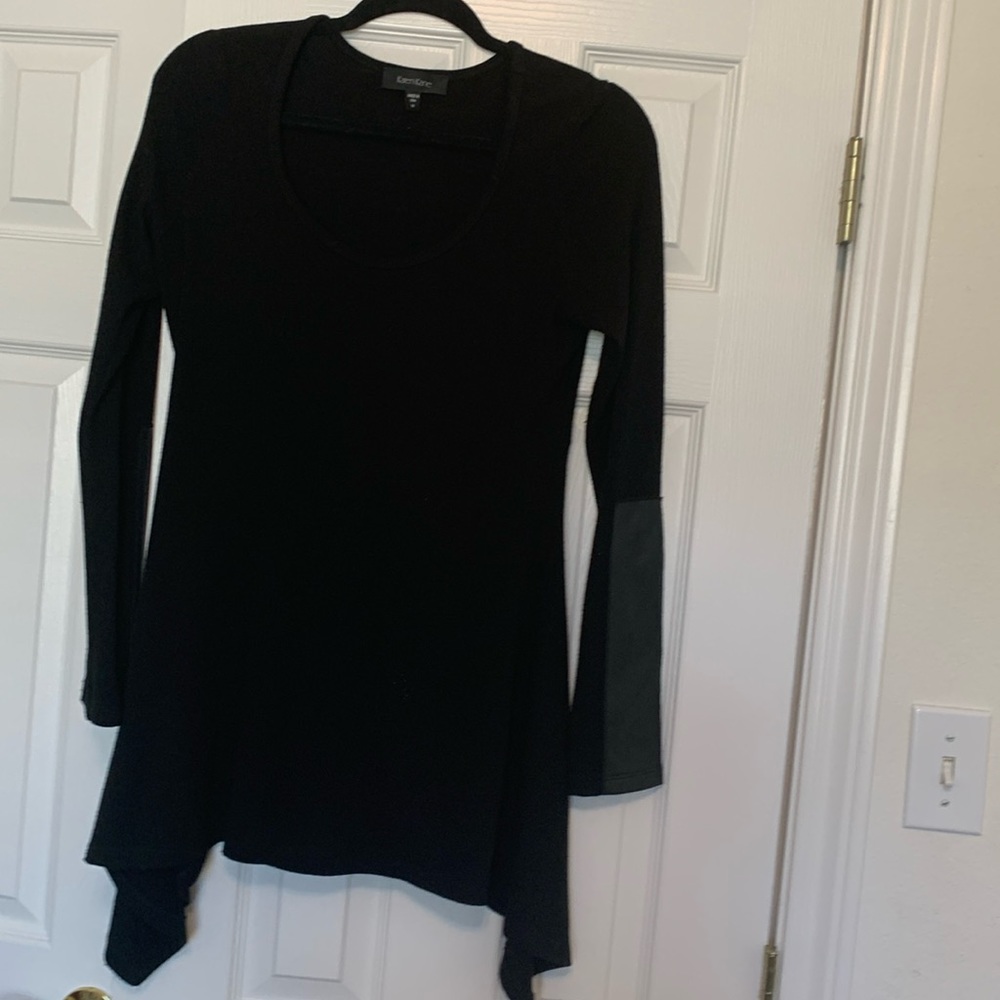 Karen Kane sweater black with leather trim on sleeves